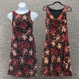 90s Dress Womans 12 Dark Red Floral Scoop Back Dark Romantic Flowy Fairy‎